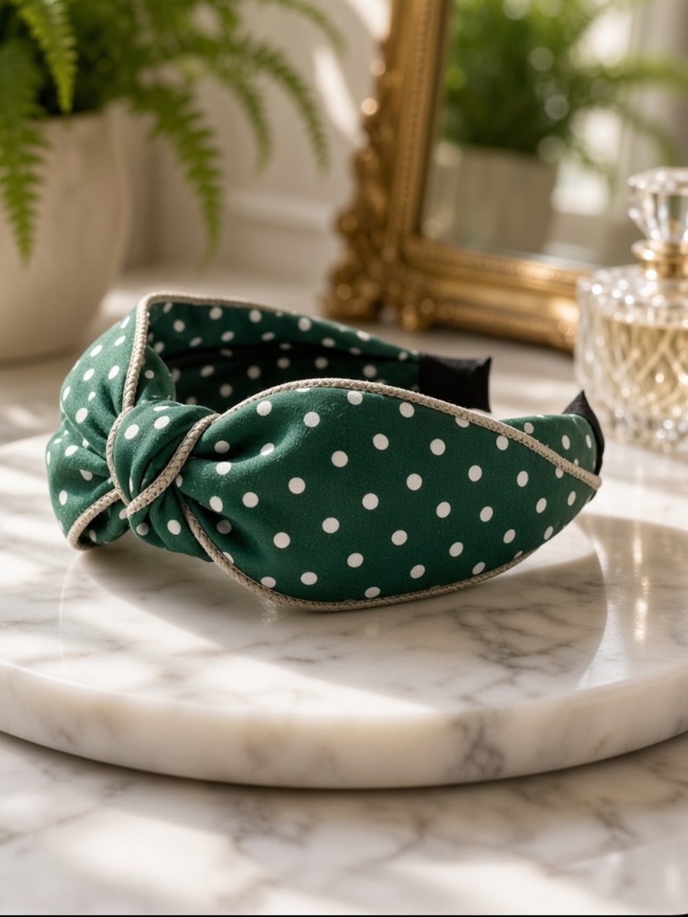Polka Dot Headband Green Knot Headband with Bow Accent New Boutique